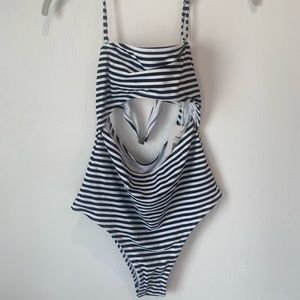 Cupshe Black and White Striped One Piece Cutout Suit NWT